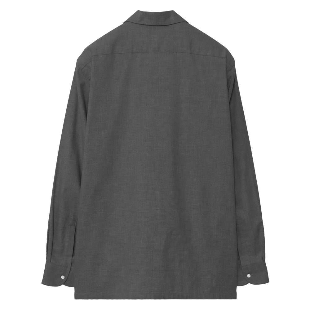 オープンカラーシャツ フランネル ダークグレー(メランジュ) 長袖 XL