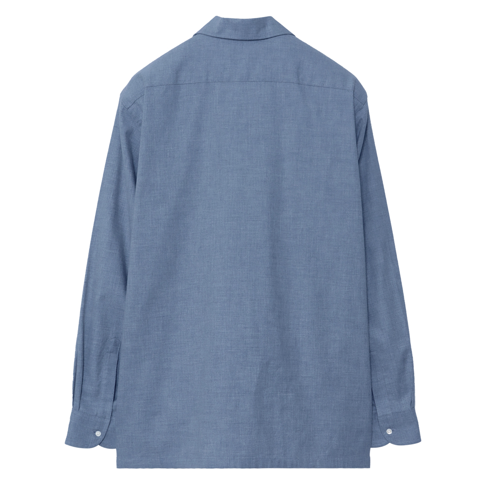 オープンカラーシャツ フランネル ブルー(メランジュ) 長袖 XL