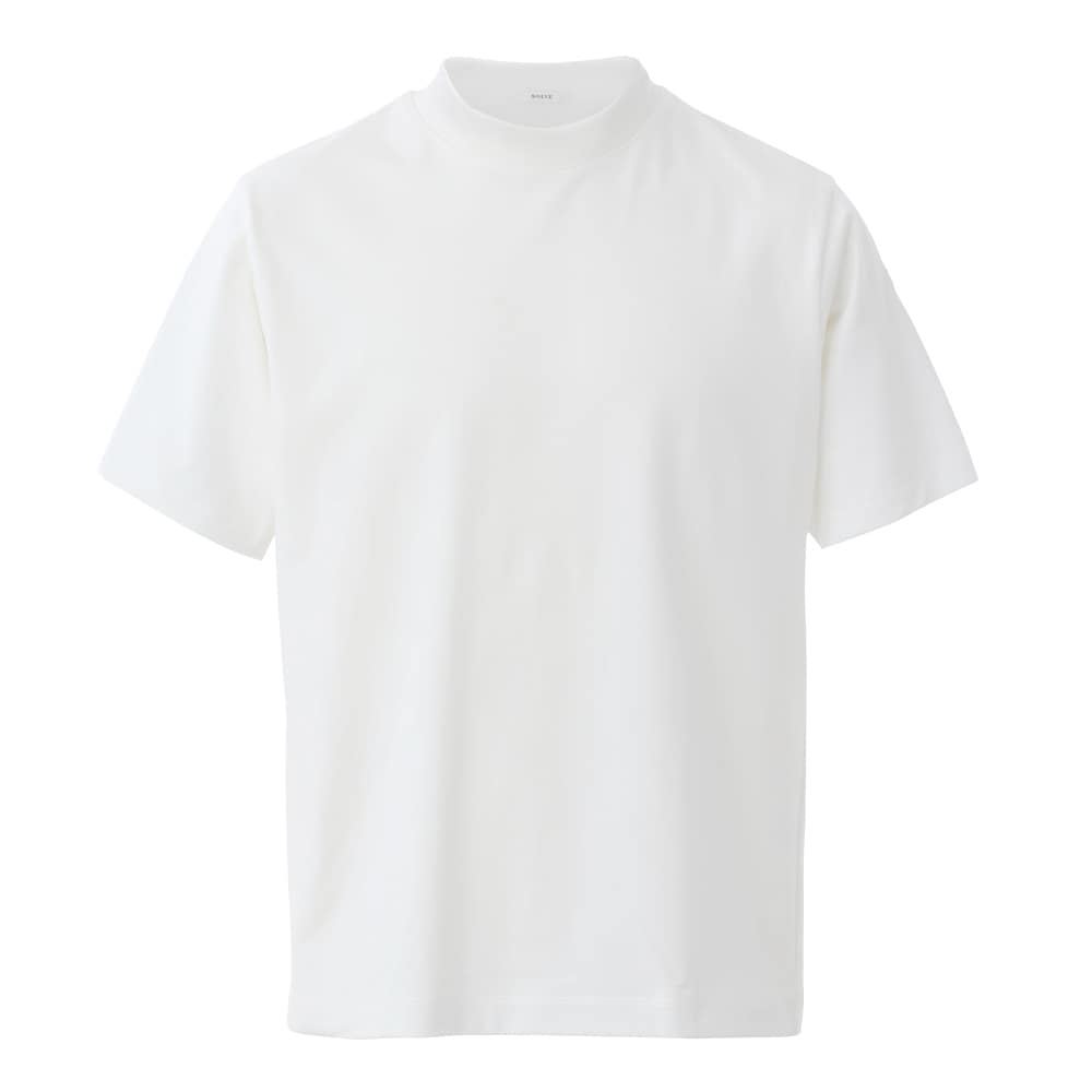 仕事Tシャツ 変形モックネック ホワイト S