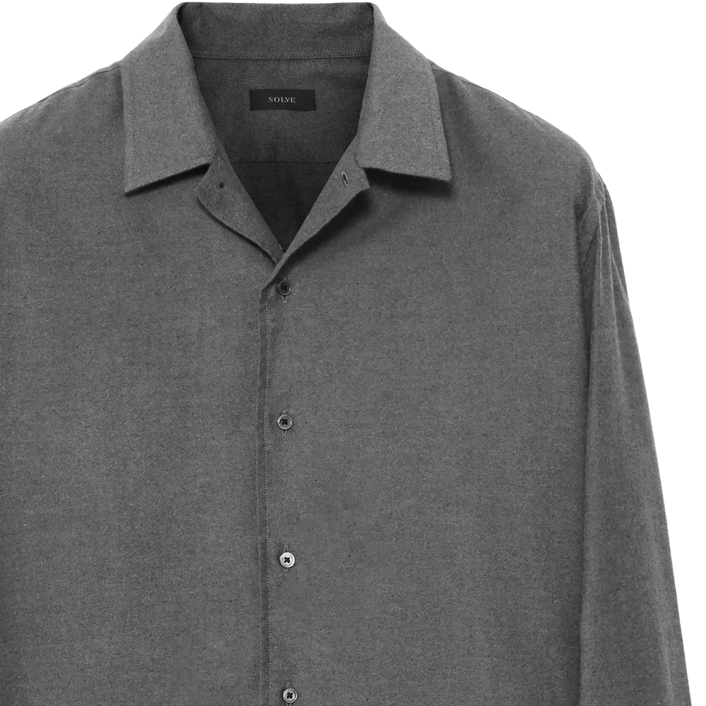 オープンカラーシャツ フランネル グレー(ツイル) 長袖 XL