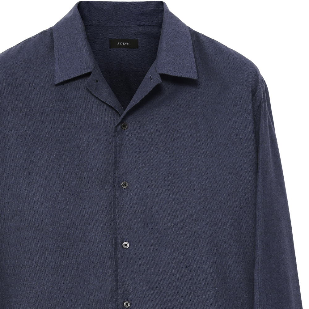 オープンカラーシャツ フランネル ブルー(ツイル) 長袖 XS