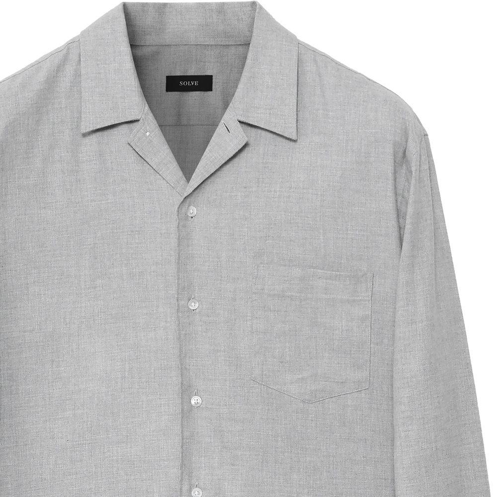 オープンカラーシャツ フランネル ライトグレー(メランジュ) 長袖 XL