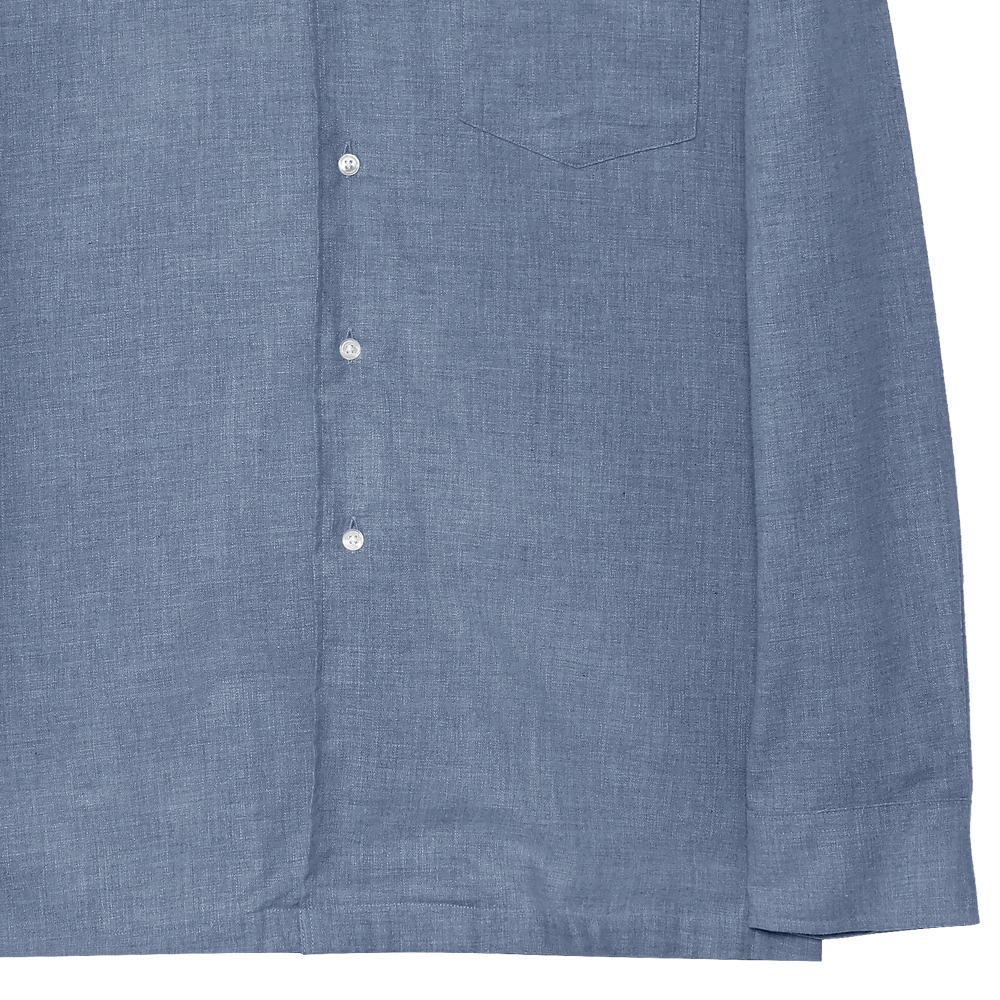 オープンカラーシャツ フランネル ブルー(メランジュ) 長袖 XL