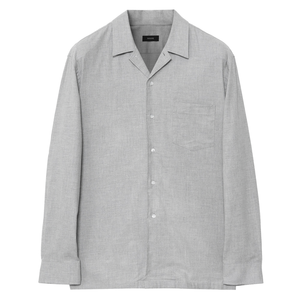 オープンカラーシャツ フランネル ライトグレー(メランジュ) 長袖 XL