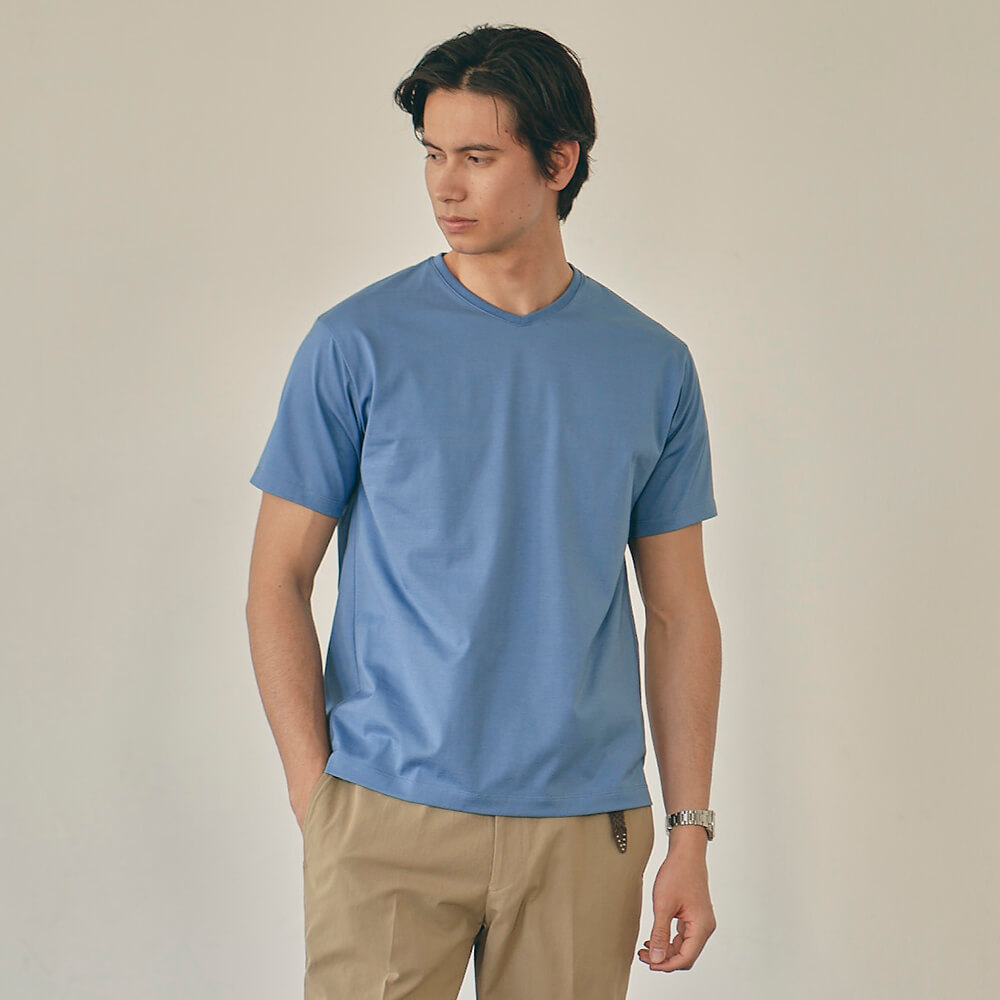 【本店】仕事Tシャツ Vネック（Palo Alto）ブルー S