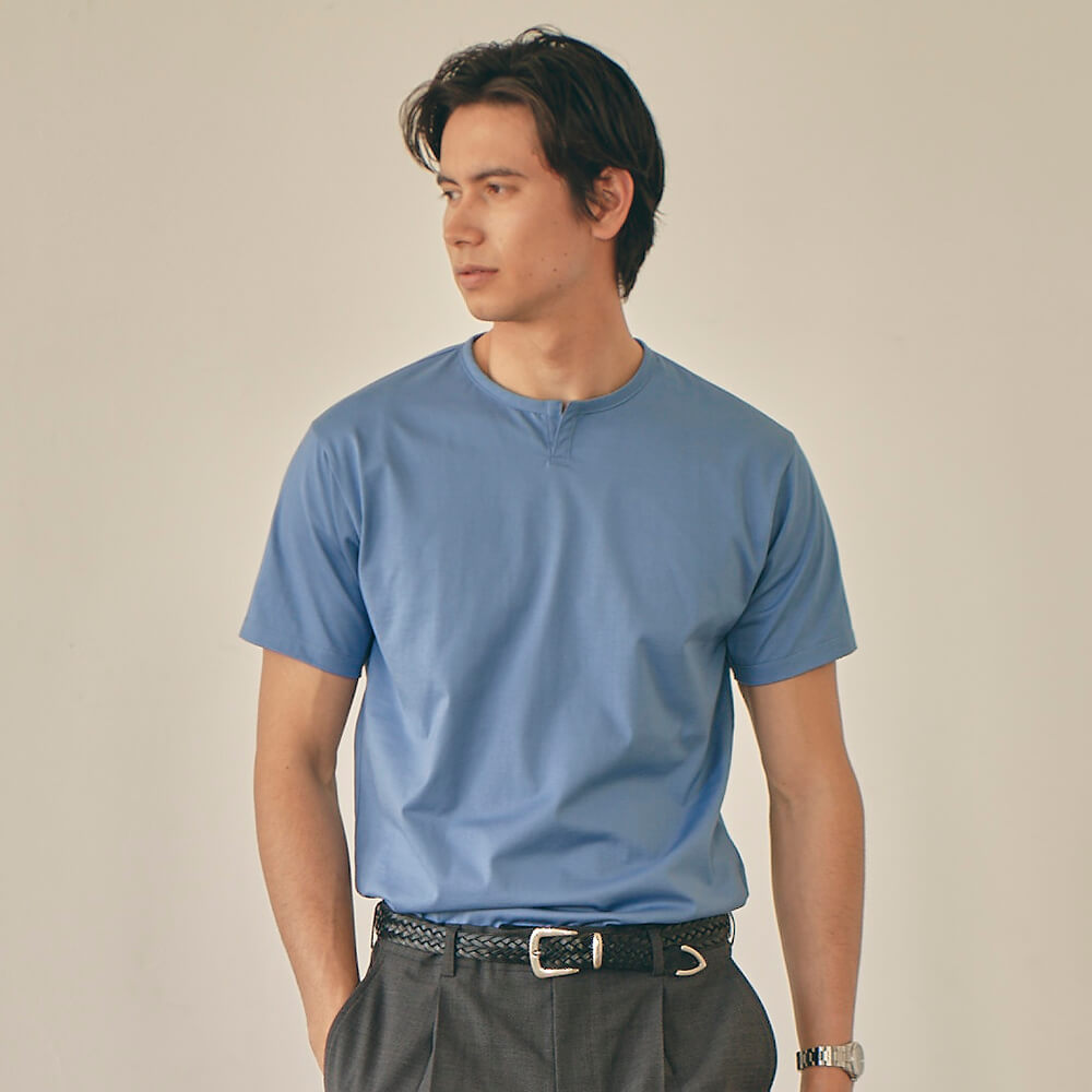 【本店】仕事Tシャツ ヘンリーネック（Palo Alto）ブルー XL