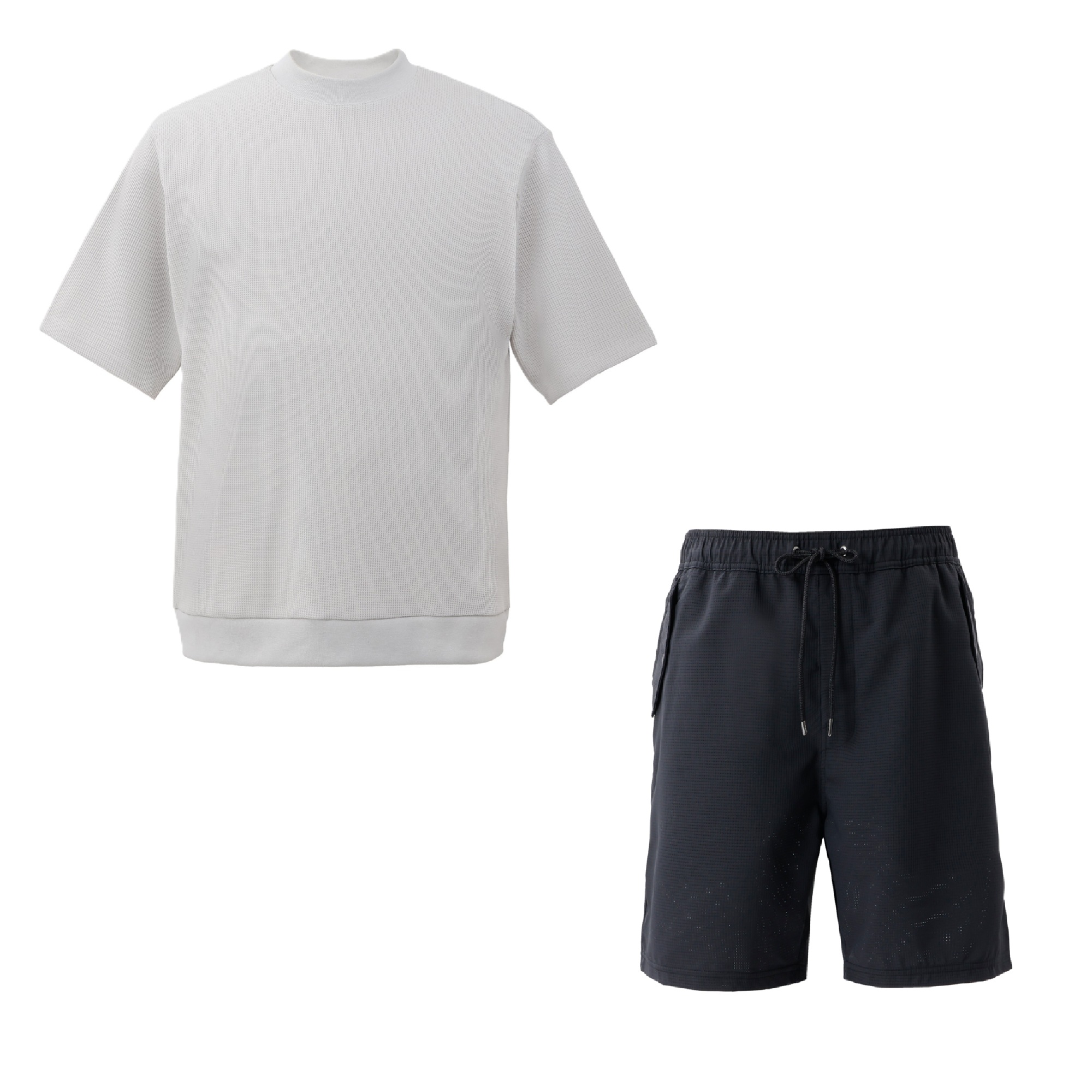 【Surf T-シャツワッフル ライトグレー】＋【Surf Shorts ブラック】コーディネートセット