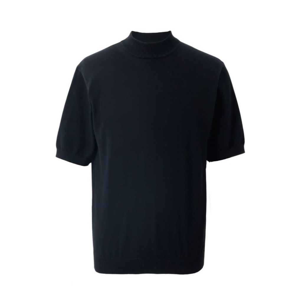 【NEW】Mellow Knit モックネック スムースタッチ ギザコットン 半袖 ブラック M