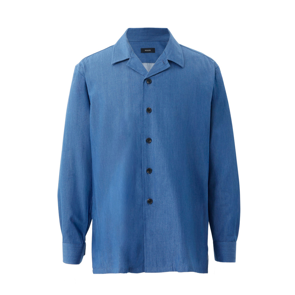 【NEW】オープンカラーシャツ デニム ツイル 長袖 M