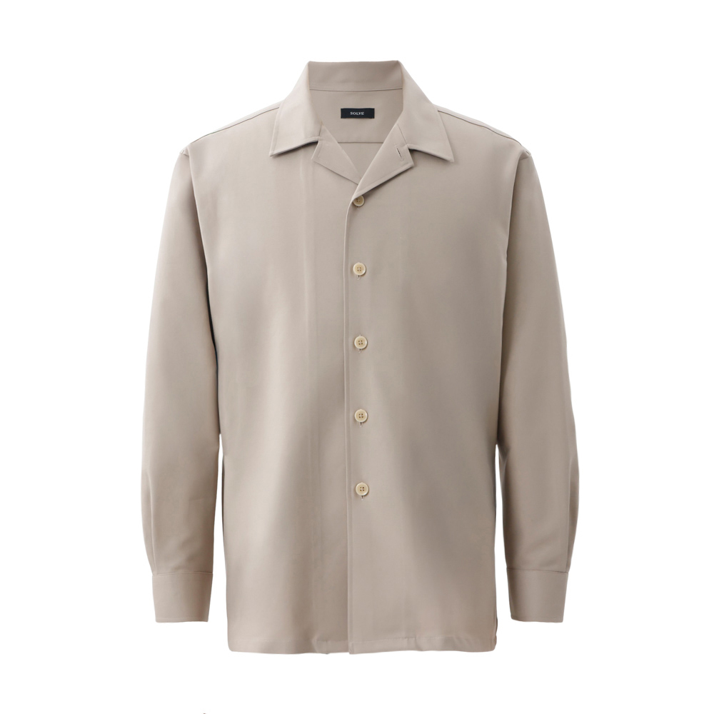 【NEW】オープンカラーシャツ ダブルクロス グレージュ 長袖 M