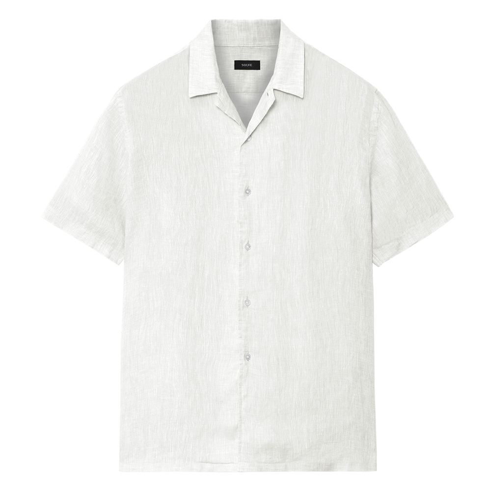 オープンカラーシャツ コットンリネン ホワイト 半袖 M