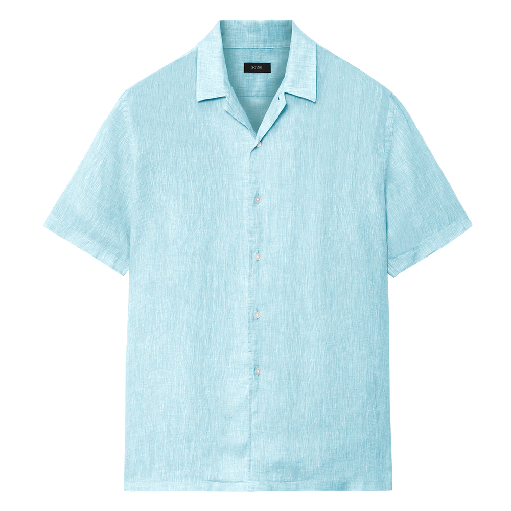 【販売終了】オープンカラーシャツ コットンリネン サックス 半袖 M