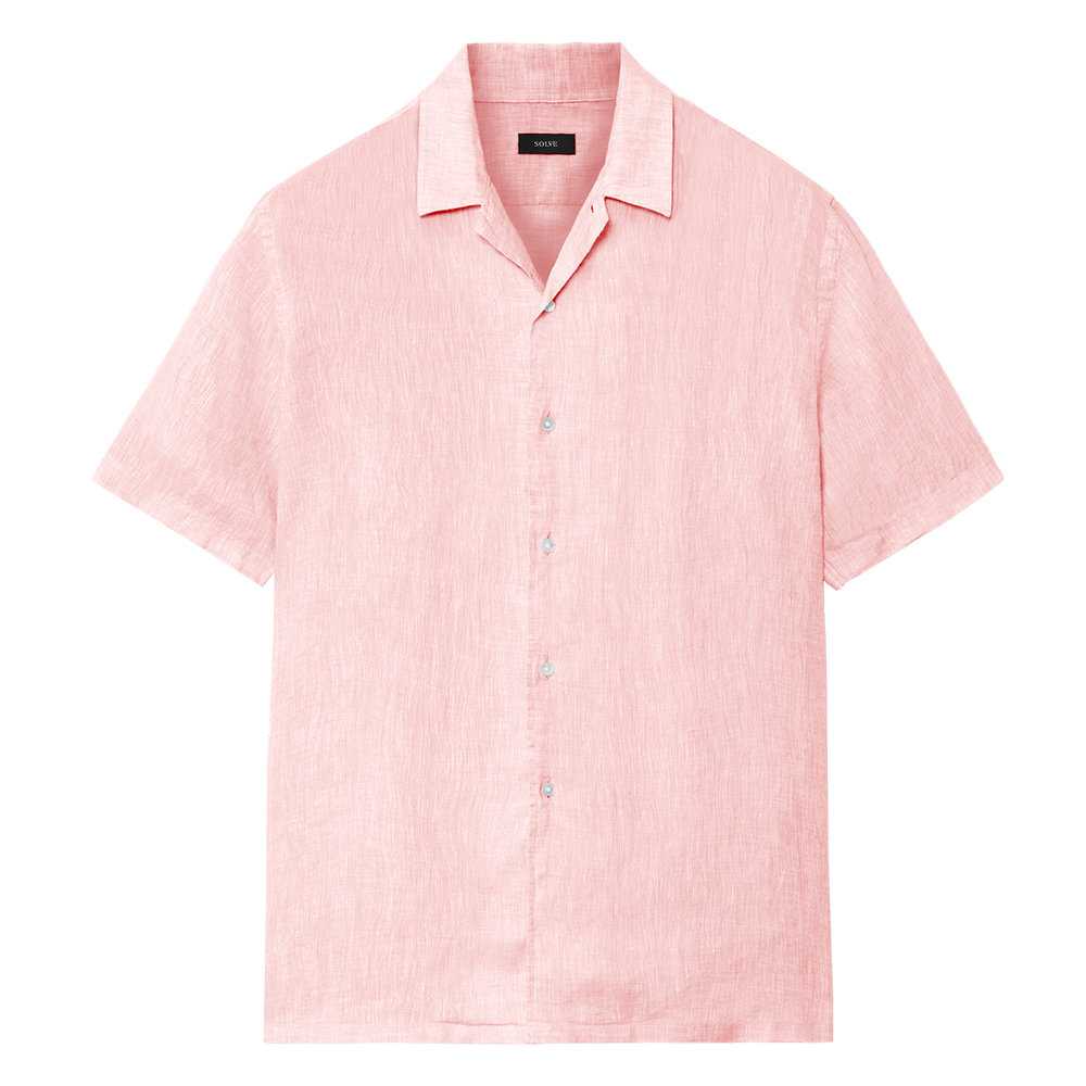 オープンカラーシャツ コットンリネン ピンク 半袖 M