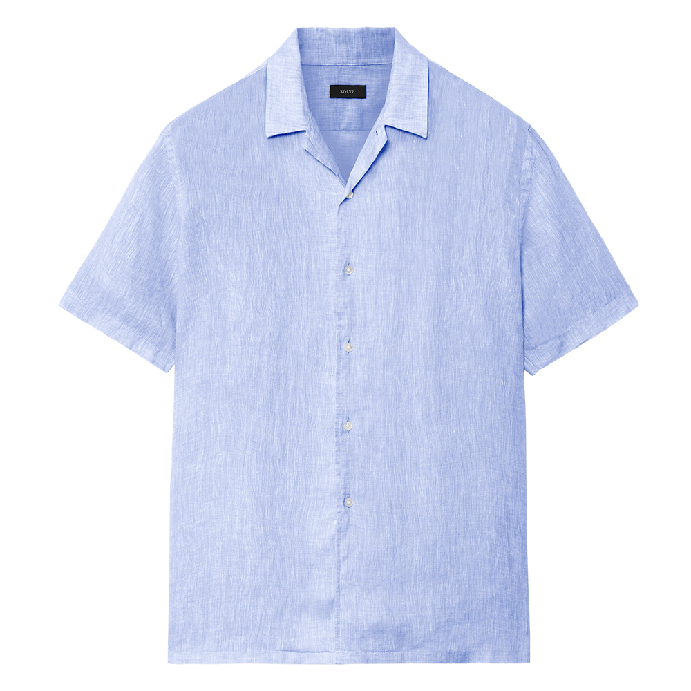 オープンカラーシャツ リネン ライトブルー 半袖 M