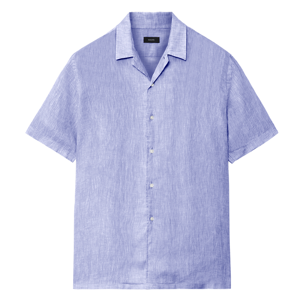 オープンカラーシャツ リネン ブルー 半袖 M