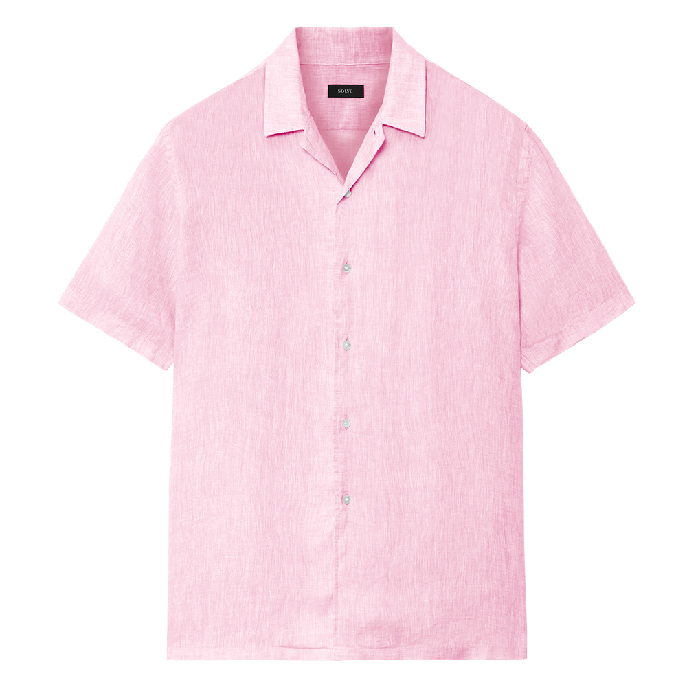 オープンカラーシャツ リネン ピンク 半袖 M