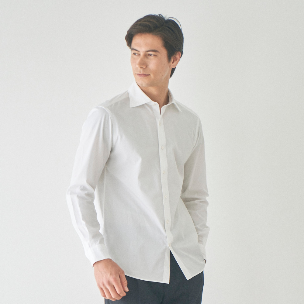 コットンブロードシャツ THOMAS MASON ワイドカラー ホワイト