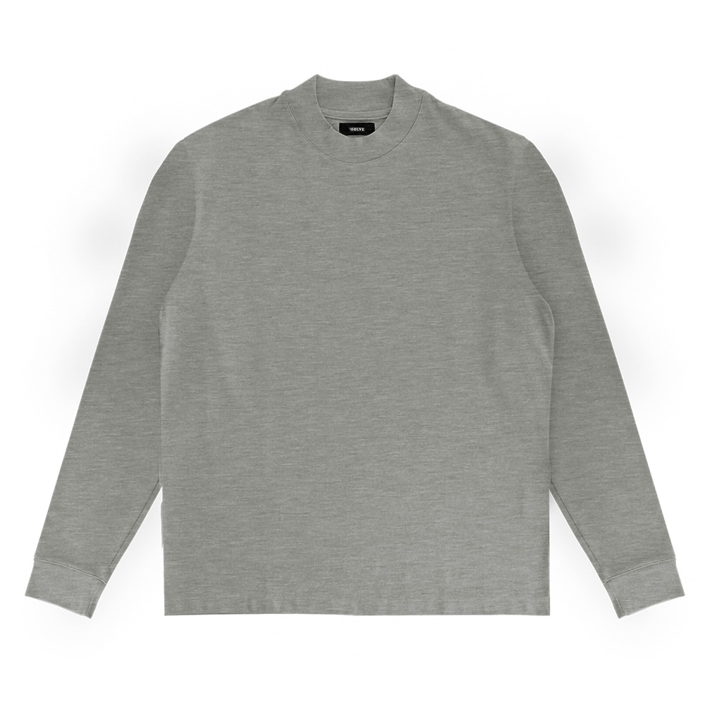【販売期間終了】Mellow T-シャツ（オーダーメイド） 変形モックネック 長袖 ALBINIコットン メランジュライトグレー XS