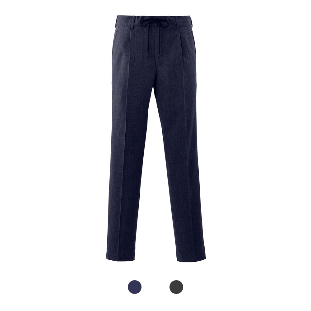 Mellow Slacks ウール/ポリエステル ストレッチ ヘリンボーン ネイビー M