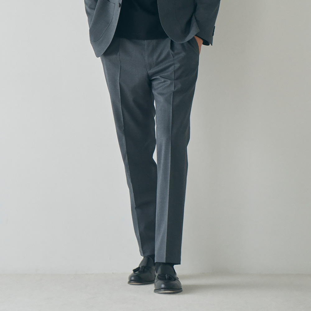 ｜セットアップ対応｜Mellow Slacks ウール/ポリエステル ストレッチ ツイル グレー XS