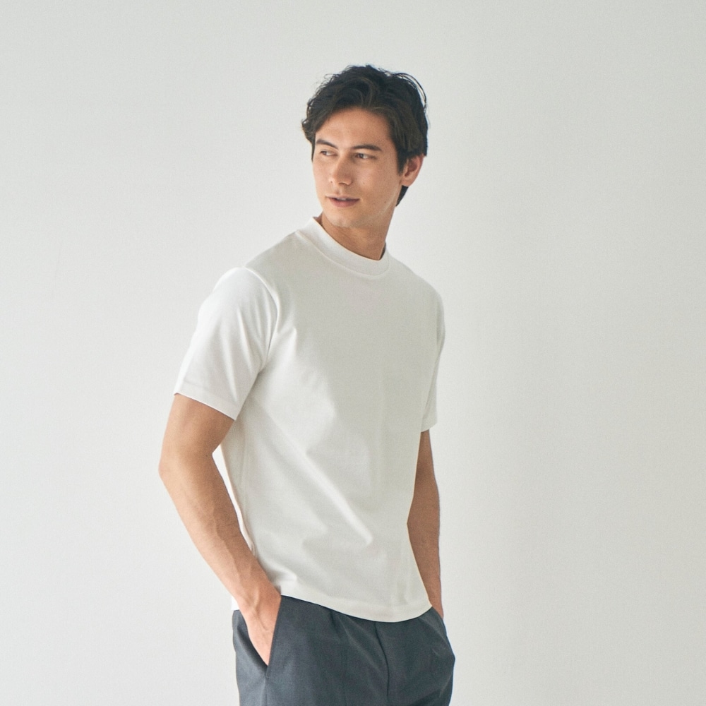 Surf T-シャツ 変形モックネック 半袖 ドライタッチトリコット コットン/ポリエステル ホワイト S