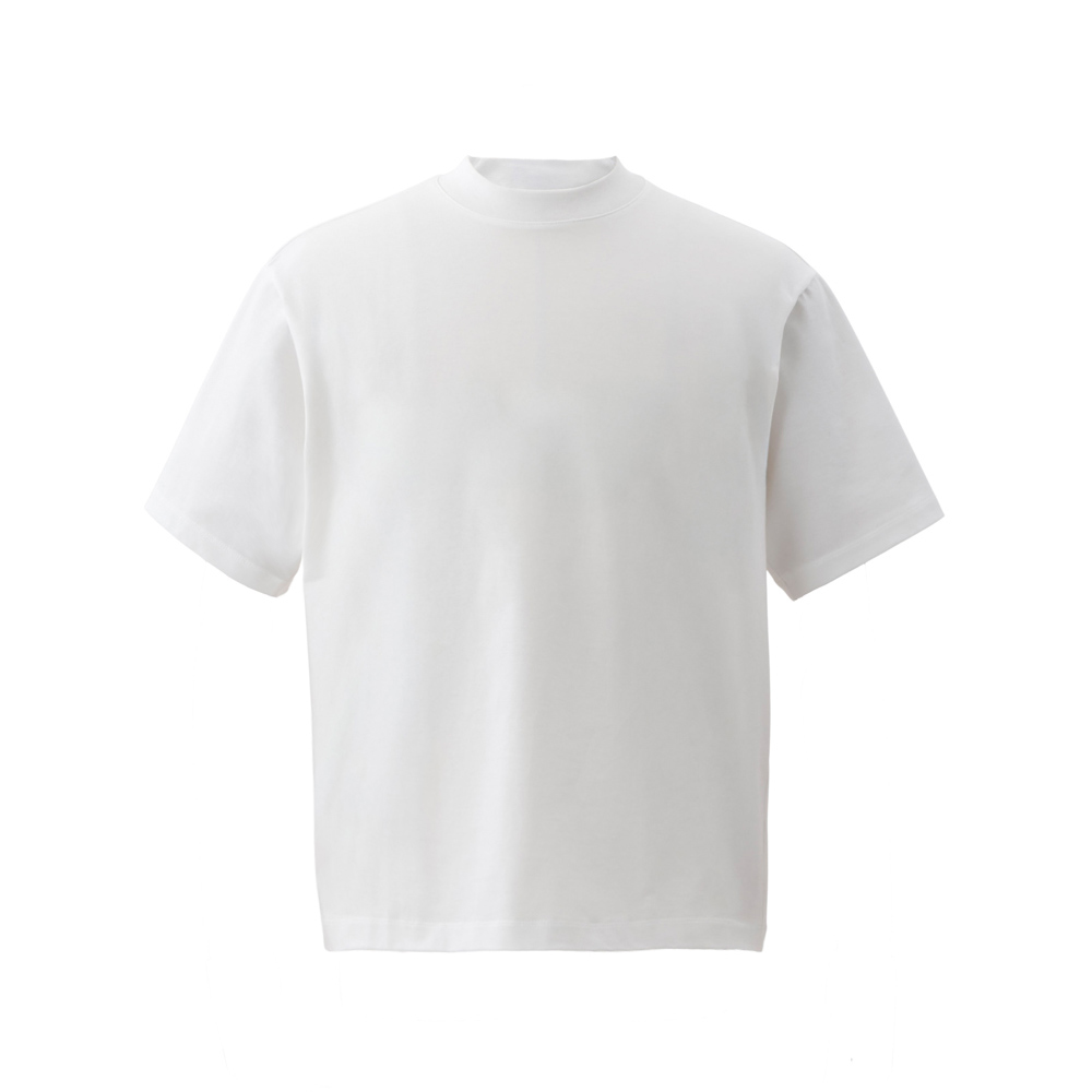 【NEW】Mellow T-シャツ 変形モックネック ワイドシルエット ALBINIコットン 半袖 ホワイト M